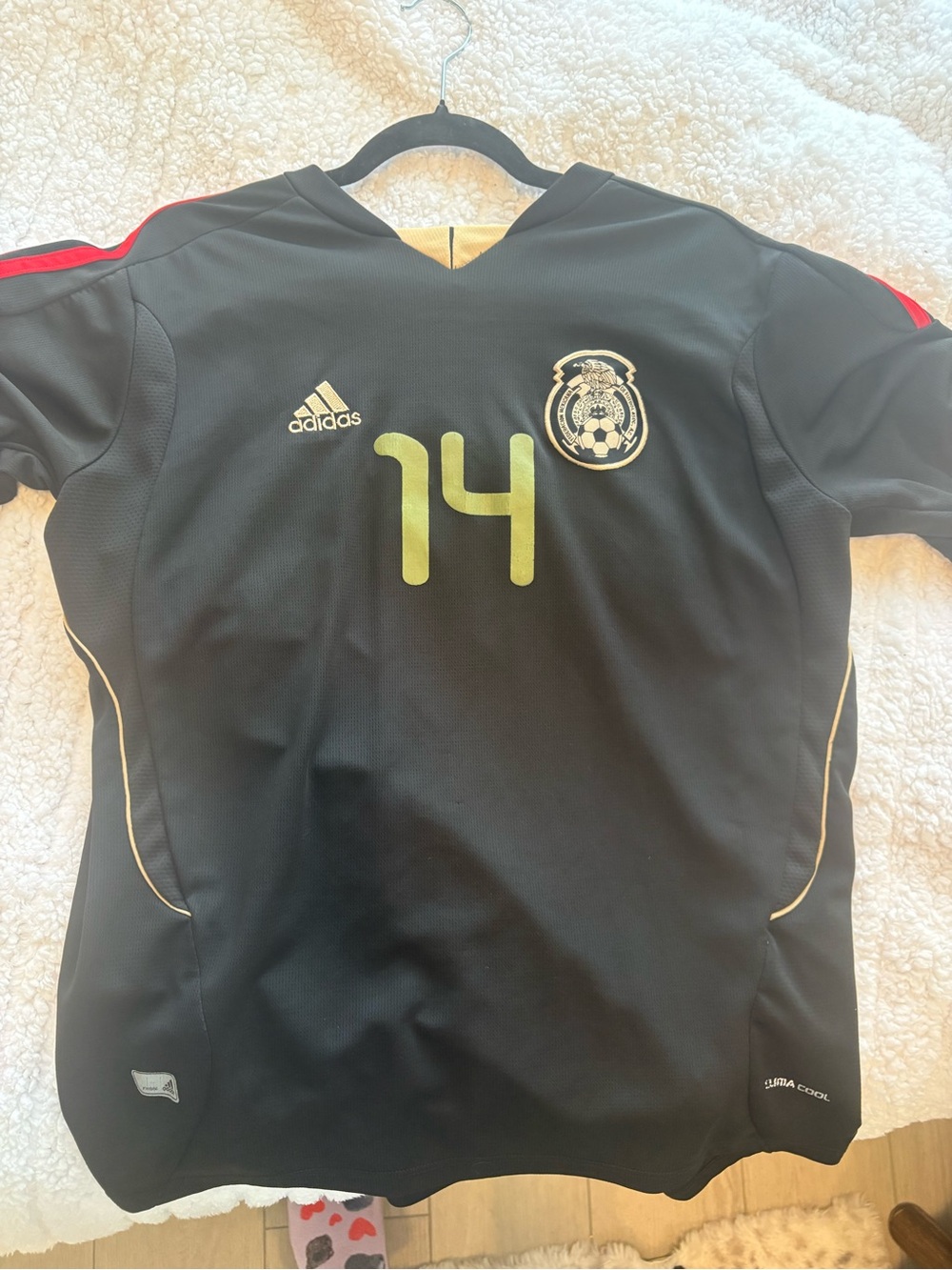 adidas Black Mexico #14 Soccer Jersey with Gold Accents